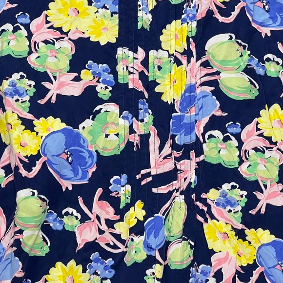 Talbots Top Womens Large Black Yellow Blue Long Sleeve Split Neck Pullover Flora - Picture 8 of 10